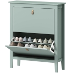 HOMCOM Meuble à chaussures 14 paires, armoire à chaussures avec 2 tiroirs rabattables, étagères amovibles et réglables, vert