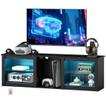 HOMCOM Meuble TV avec éclairage LED pour télévision jusqu'à 65 pouces, 160cm avec étagères en verre réglables, noir