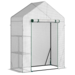 Outsunny Serra da Giardino in PE e Acciaio per Esterni con 2 Scaffali e Porta Avvolgibile, 143x73x195 cm, Bianco
