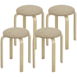 HOMCOM Ensemble de 4 Tabourets Empilables Modernes, Tabourets Ronds sans Dossier avec Assise Rembourrée, 40 x 40 x 45 cm, Kaki