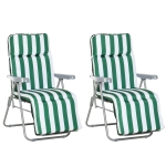 Outsunny 2 Pieces Garden Patio Furniture Set of 2, Outdoor Foldable Sun Recliners Loungers with Multi Position Relaxers Chairs and Cushions (Green White)