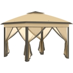 Outsunny 330cm x 330cm Pop Up Canopy - Double Roof Foldable Tent with Zipped Mesh Sidewalls, Adjustable Height, and Carrying Bag, Event Tent for Patio Garden, Beige