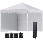 Outsunny 3 x 3 (M) Pop Up Gazebo - UPF 30+ with 2 Sidewalls, Leg Weight Bags, and Wheeled Bag, Height Adjustable Party Tent Event Shelter for Garden, Patio, White