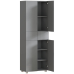HOMCOM Storage Cabinet, Kitchen Cupboard with 3 Adjustable Shelves, 60L x 35W x 170H cm, High Gloss Grey
