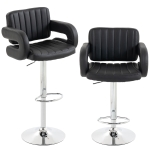 HOMCOM Bar Stools Adjustable Swivel Kitchen Chairs with Backrest Armrest Set of 2 PU Leather Black
