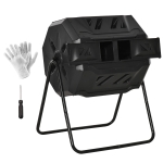 Outsunny Garden Composter - Compost Bin for Waste - 360° Rotating - Double Chamber 160 L - Black, PP & Epoxy Steel