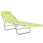 Outsunny Outdoor Foldable Sun Lounger, Garden 6 Level Adjustable Backrest Recliner Sun Lounger Chair with Headrest Pillow, Green
