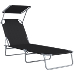 Outsunny Lettino Prendisole da Giardino Pieghevole e Regolabile con Tettuccio in Tessuto Nero, 187x58x50 cm