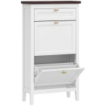 HOMCOM Shoe Cabinet with 2 Flip Drawers, Farmhouse Narrow Shoe Storage Cabinet with Adjustable Shelves, White