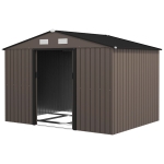 Outsunny Abri de jardin 5,4 m² 2,77 x 1,95 x 1,92 m kit de fondation porte coulissante ventilations acier galvanisé, marron