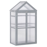 Outsunny 80 x 47 x 138 cm Polycarbonate Greenhouse with Adjustable Shelves Double Doors Openable Top Covers Garden for Flower Vegetable Plants Grey