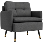HOMCOM Fauteuil scandinave dossier capitonné avec passepoil en tissu 72 x 70 x 80 cm gris et pieds en métal noir et doré