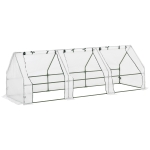 Outsunny Mini Garden Greenhouse mini tunnel greenhouse 270L x 90l x 90H cm pointed roof Steel PE High-density 140 g/m² UV-resistant roll-up windows with Zip White