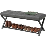 HOMCOM Banc à chaussures, banc d'entrée rembourré en similicuir, 112 x 37 x 47 cm, Gris foncé