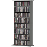 HOMCOM Rangements pour CD et DVD avec 8 compartiments et 6 étagères réglables, capacité max. 360 CD/185 DVD et Blu-ray, gris