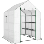 Outsunny Estufa de Jardim Pequena de 3 Níveis com 6 Prateleiras Porta Enrolável e Capa de PE 140x143x190 cm Branco