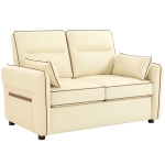 HOMCOM Divano 2 Posti in Finta Pelle con Imbottitura Spessa, Tasca Laterale e 2 Cuscini, 136x81x90 cm, Beige