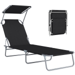 Outsunny Transat Bain de Soleil Pliable Chaise Longue Pliante Grand Confort Dossier Inclinable Multi-positions et Pare-Soleil réglable Dim. 187L x 58l x 36H cm Noir