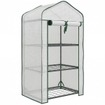 Outsunny Mini seră de grădină cu acoperire din PE, 3 rafturi și ușă rulabilă, 59x39x127cm, Alb