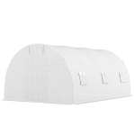 Outsunny Serre de jardin tunnel 13,5 m² 6 fenêtres, porte zippée enroulable châssis acier galvanisé, bâche PE 4,5 x 3 x 2 m blanc