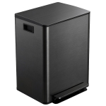 HOMCOM Poubelle de cuisine 2 compartiments de 2 x 30L, acier inoxydable, couvercle à fermeture douce, 47,7x37,5x66,8cm, noir