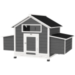 PawHut Poulailler en bois accueillant 4 poules, cage à poules avec pondoir, toit imperméable ouvrable, tiroir amovible, gris