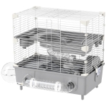 PawHut Cage pour hamster  à 2 niveaux avec roue de course salle de bain en sable pour hamster nain 44,5 x 28 x 44 cm gris
