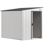 Outsunny Căsuță pentru depozitare unelte din metal 1,5x2m cu bază, ușă glisantă și acoperiș înclinat, albă
