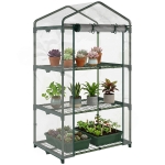 Outsunny Serre de jardin avec étagères 3 niveaux, serre de balcon, bâche renforcée PVC, châssis en acier, porte zippée enroulable, pour légumes plantes fleurs, 69 x 49 x 125 cm, transparent