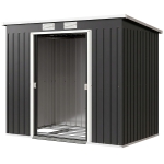 Outsunny Abrigo de Jardim 213x130x173  Abrigo de Exterior de Aço Galvanizado com Porta Corredeira para Armazenamento Cinza Escuro