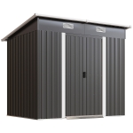 Outsunny 7 x 4ft Outdoor Storage Shed with Foundation Kit, Lean to Metal Garden Shed for Log, Rubbish Bin, Tool, Bike, Black
