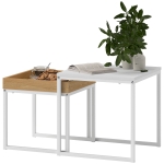 HOMCOM Lot de 2 tables basses gigognes carrées, tables gigognes de salon avec cadre en acier, style moderne, blanc