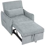 HOMCOM Fauteuil convertible 1 place 3 en 1, fauteuil-lit clic-clac en chenille, assise large dossier réglable, 88x84x87cm, gris