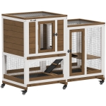 PawHut Clapier lapin intérieur cage lapin en bois design de luxe 3 niveaux avec 3 plateaux amovibles 110 x 50 x 86 cm marron