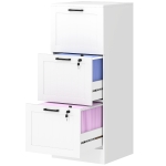 HOMCOM Caisson bureau, meuble rangement bois 3 tiroirs et serrure, barres de suspension réglables, 40 x 40 x 101 cm, blanc