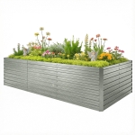 Outsunny Jardinière extérieure, jardinière surélevée galvanisée bordure de sécurité et fond ouvert 240 x 120 x 60 cm gris argenté
