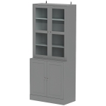 HOMCOM Bibliothèque vitrine, meuble de rangement à 6 niveaux avec 4 portes dont 2 en verre trempé, étagères réglables, gris