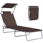 Outsunny Transat Bain de Soleil Pliable Chaise Longue Pliante Grand Confort Dossier Inclinable Multi-positions et Pare-Soleil réglable Dim. 187L x 58l x 36H cm chocolat