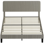 HOMCOM Cadre de lit 160 x 200 cm, sommier à lattes en bois, tête de lit réglable, lit double rembourré en velours côtelé, gris