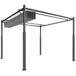 Outsunny Pergola de jardin exterieur 3 x 3 m avec toit rétractable et fixation magnétique, abri soleil UPF30+, gris