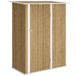 Outsunny Capanno Porta Attrezzi in Metallo con Tetto Inclinato e Porta Bloccabile, 142x86x189 cm, color Legno