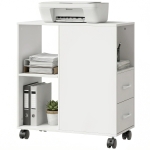 HOMCOM Support d'imprimante, meuble de rangement sur roulettes avec tiroirs, étagère réglable et compartiment ouvert, blanc