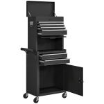 HOMCOM Servante d'atelier en acier verrouillable, chariot à outils sur roulettes 3 en 1 avec 6 tiroirs et panneau perforé, noir