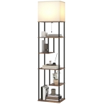 HOMCOM Lampadaire avec étagères, lampadaire sur pied de salon dimmable, télécommande, 40 x 29 x 171 cm, brun rustique