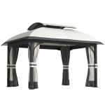 Outsunny Pavilion de grădină 4x3 m cu plase împotriva țânțarilor și acoperiș dublu, din metal și poliester, gri deschis