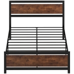 HOMCOM Cadre de lit double en acier avec sommier et tête de lit compatible matelas 190 x 140 cm brun rustique
