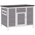 PawHut Entenstall wetterfest Entenhaus aus Holz mit herausnehmbar Boden Schiebefenster aufklappbar Asphaltdach 93x70x72cm Grau