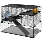 PawHut Cage hamster cage rongeur 3 niveaux avec roue rampes maisonnette abreuvoir mangeoire 76,5L x 48,5l x 54,5H cm noir