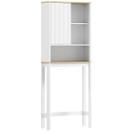 HOMCOM Meuble de rangement au-dessus des toilettes avec porte cannelée, compartiments, étagère réglable, 65x25x170cm, blanc