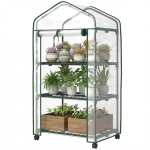 Outsunny Mini serre de jardin avec 3 étagères, bâche PVC haute densité, porte enroulable 4 roulettes 69 x 49 x 130 cm transparent